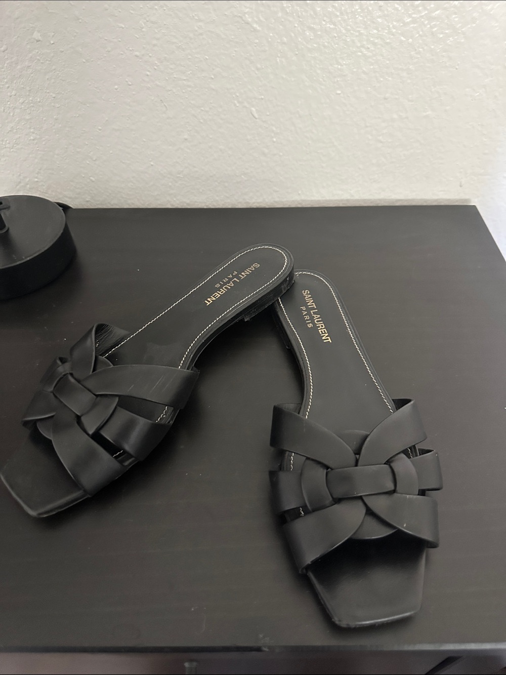 Saint Laurent Black Braided Leather Mule Slides